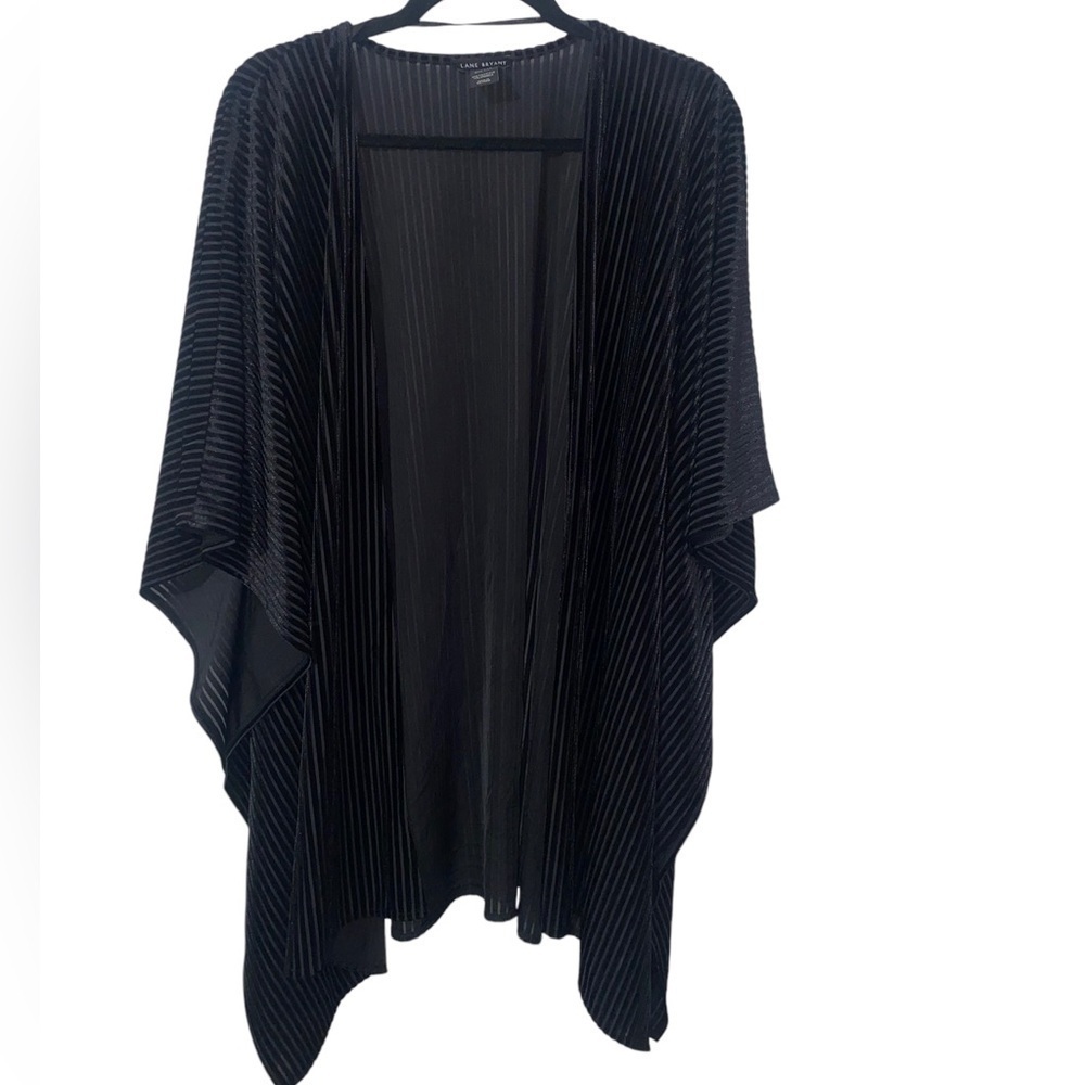 LANE BRYANT Open Velvet Stripe Cardigan Black One Size